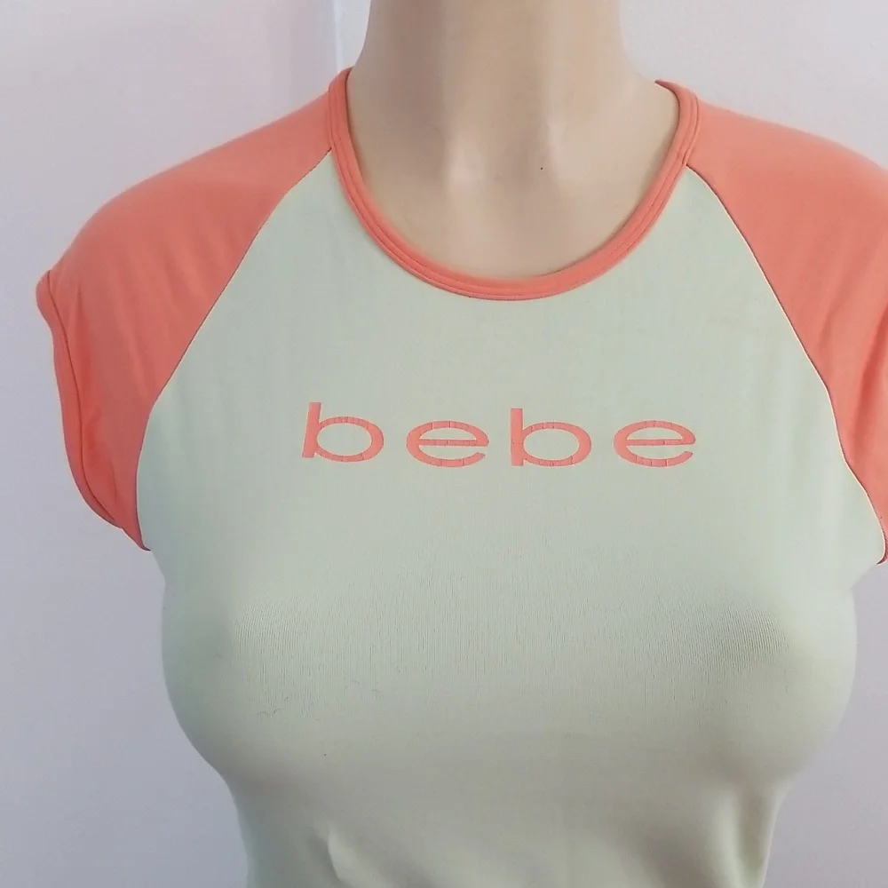 Bebe Nwot Logo Stretch Color Block Top - Picture 2 of 3
